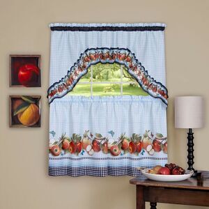 Sweet Home Collection Window Treatment Kitchen Curtain Set with Tie & Swag, 24"